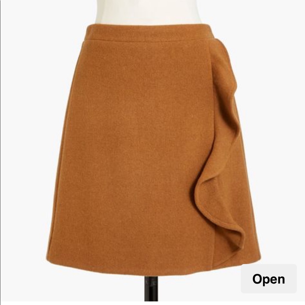 J. Crew ruffle front wool skirt in camel